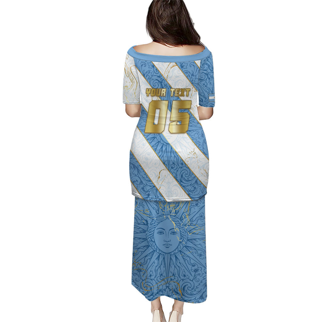Custom Argentina Football Puletasi Sun Of May Baroque Filigree Gold Striped Patterns