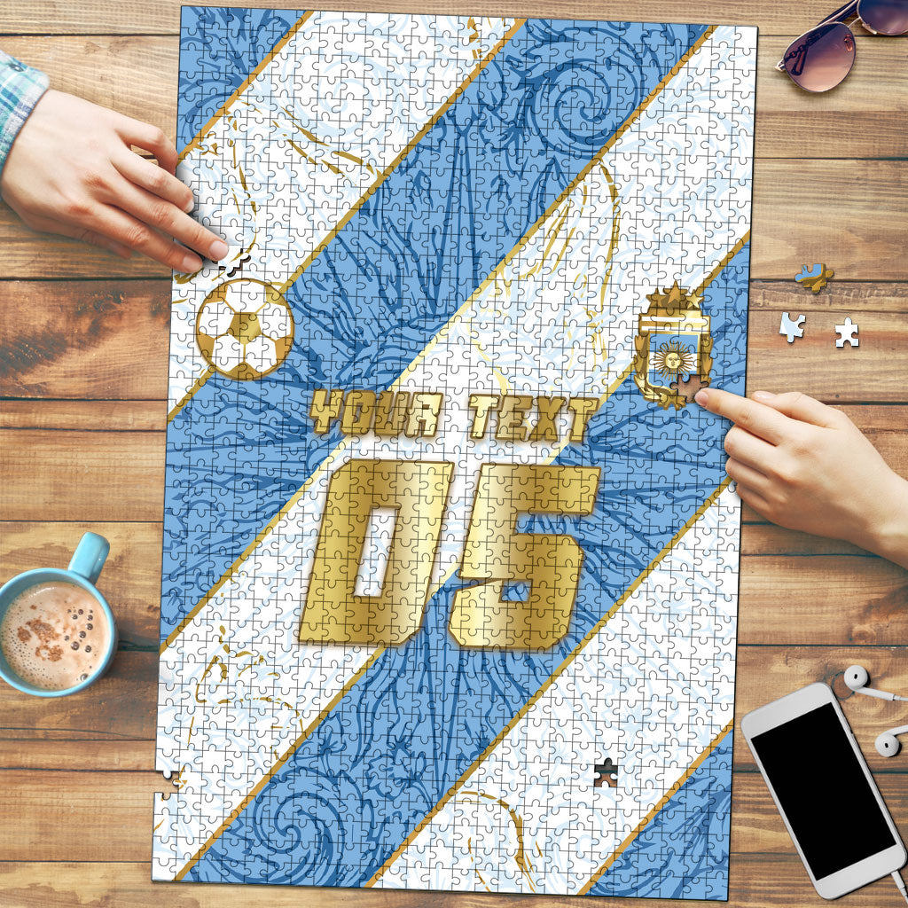 Custom Argentina Football Puzzle Sun Of May Baroque Filigree Gold Striped Patterns