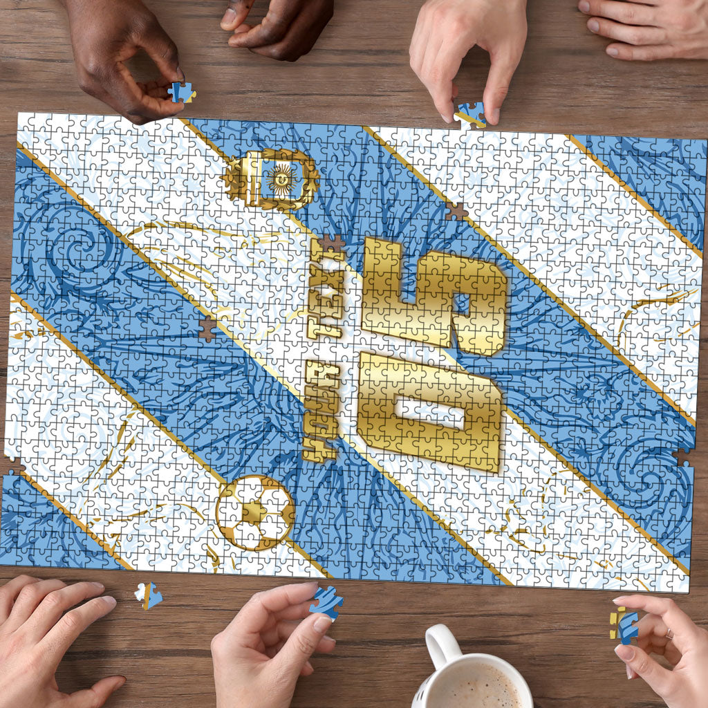 Custom Argentina Football Puzzle Sun Of May Baroque Filigree Gold Striped Patterns