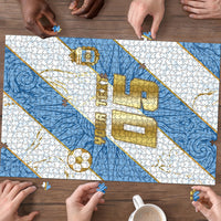 Custom Argentina Football Puzzle Sun Of May Baroque Filigree Gold Striped Patterns