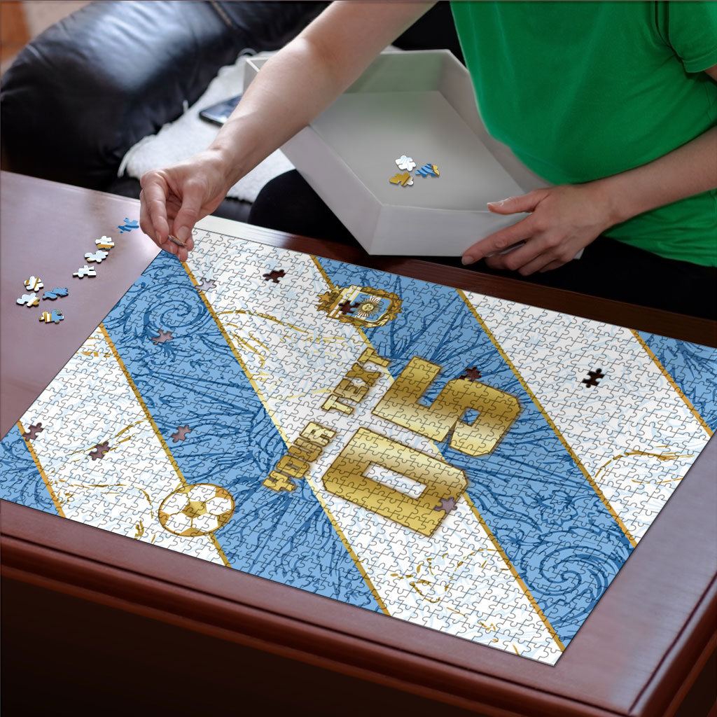 Custom Argentina Football Puzzle Sun Of May Baroque Filigree Gold Striped Patterns