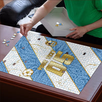 Custom Argentina Football Puzzle Sun Of May Baroque Filigree Gold Striped Patterns