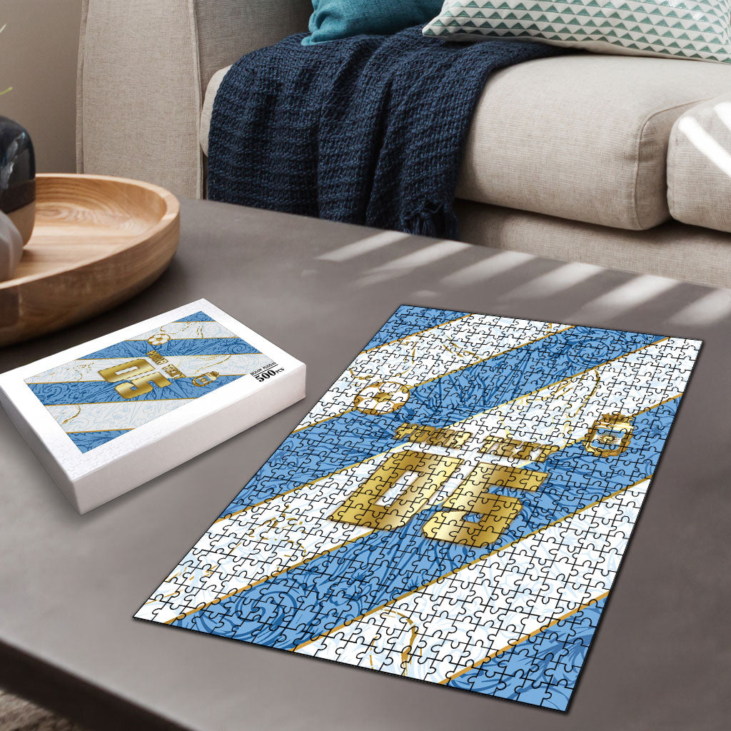 Custom Argentina Football Puzzle Sun Of May Baroque Filigree Gold Striped Patterns