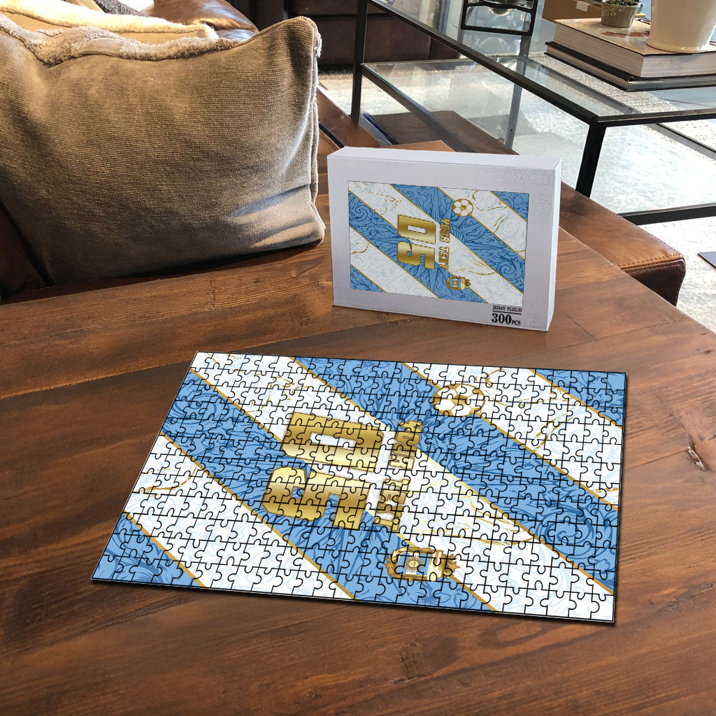 Custom Argentina Football Puzzle Sun Of May Baroque Filigree Gold Striped Patterns