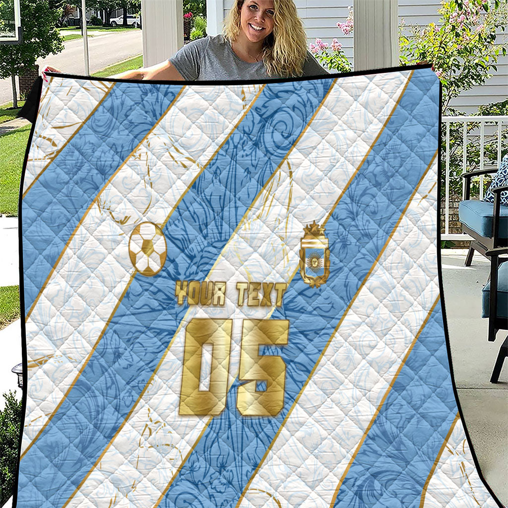 Custom Argentina Football Quilt Sun Of May Baroque Filigree Gold Striped Patterns