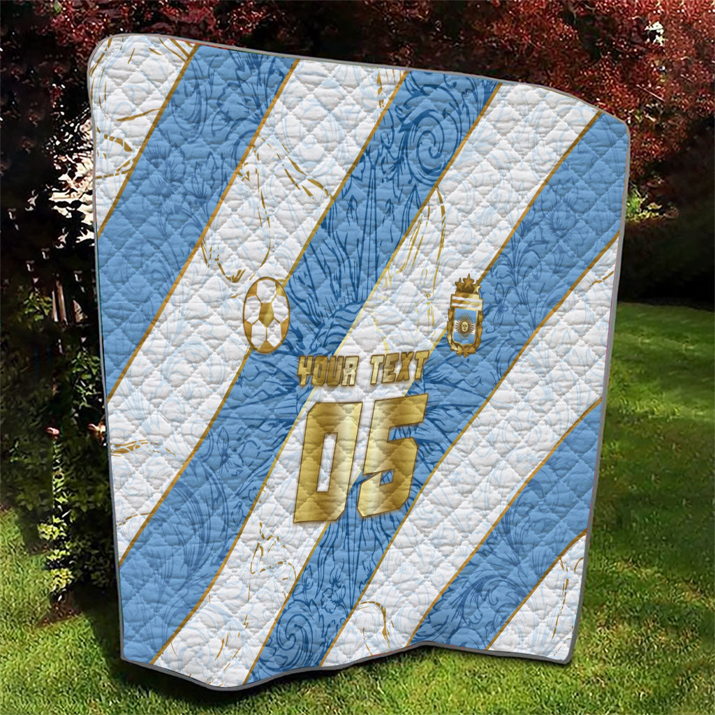 Custom Argentina Football Quilt Sun Of May Baroque Filigree Gold Striped Patterns