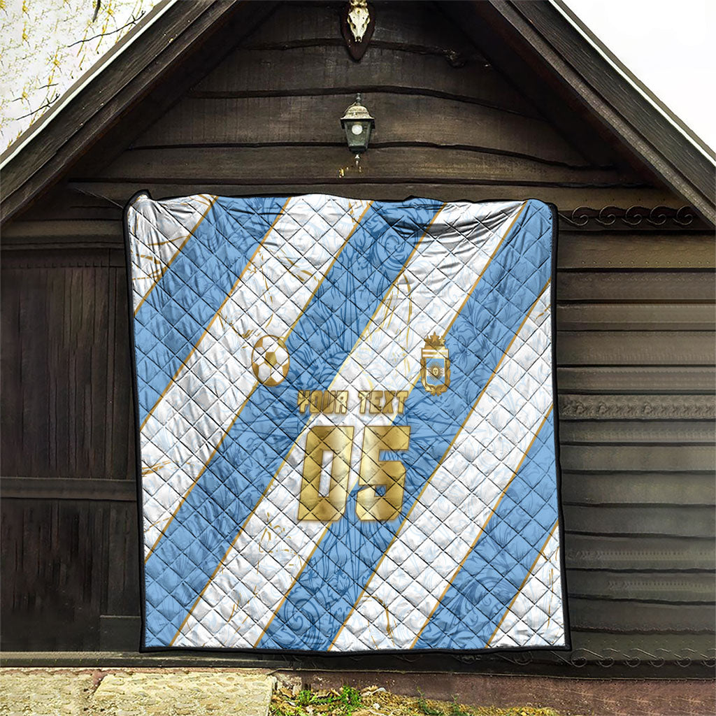 Custom Argentina Football Quilt Sun Of May Baroque Filigree Gold Striped Patterns