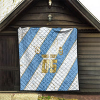 Custom Argentina Football Quilt Sun Of May Baroque Filigree Gold Striped Patterns