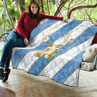 Custom Argentina Football Quilt Sun Of May Baroque Filigree Gold Striped Patterns