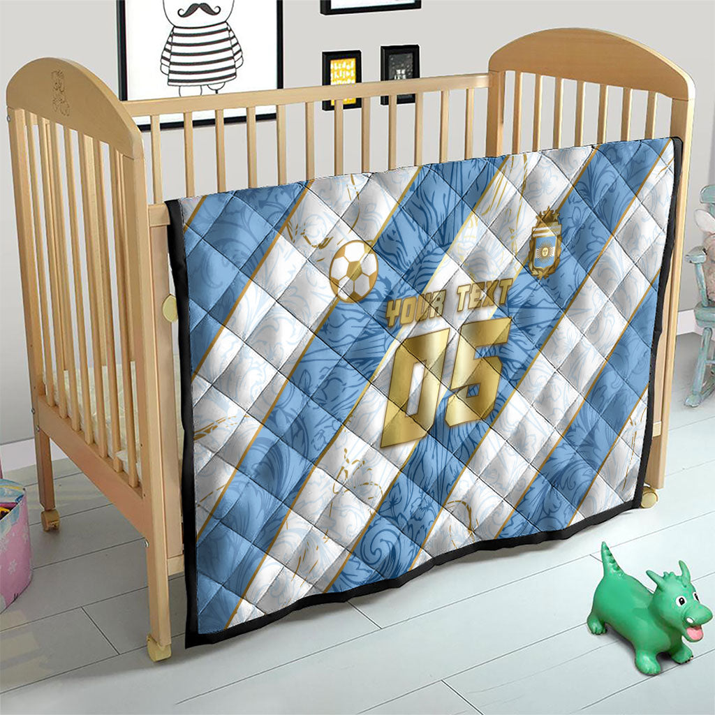 Custom Argentina Football Quilt Sun Of May Baroque Filigree Gold Striped Patterns