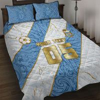 Custom Argentina Football Quilt Bed Set Sun Of May Baroque Filigree Gold Striped Patterns