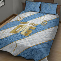 Custom Argentina Football Quilt Bed Set Sun Of May Baroque Filigree Gold Striped Patterns
