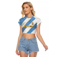 Custom Argentina Football Raglan Cropped T Shirt Sun Of May Baroque Filigree Gold Striped Patterns