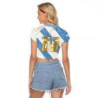 Custom Argentina Football Raglan Cropped T Shirt Sun Of May Baroque Filigree Gold Striped Patterns