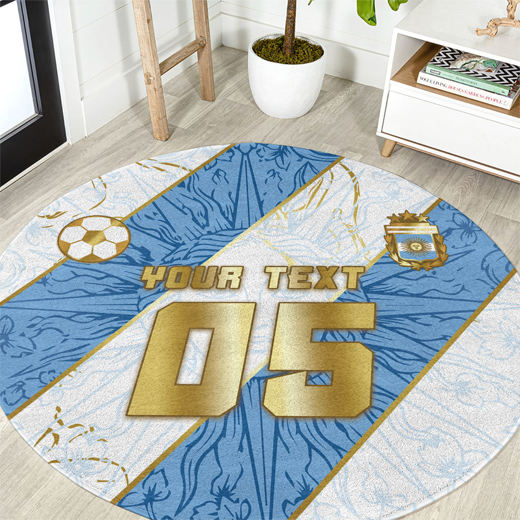 Custom Argentina Football Round Carpet Sun Of May Baroque Filigree Gold Striped Patterns