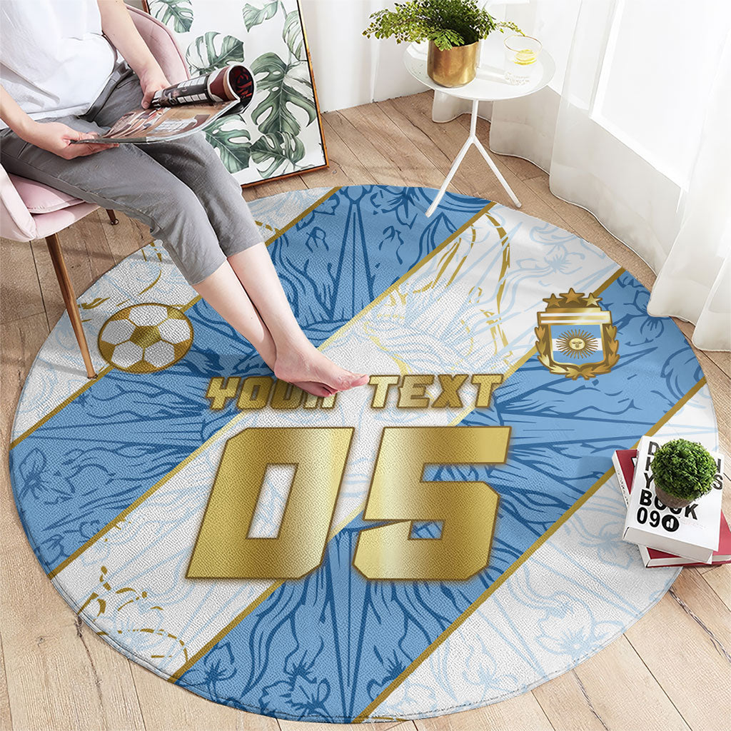 Custom Argentina Football Round Carpet Sun Of May Baroque Filigree Gold Striped Patterns