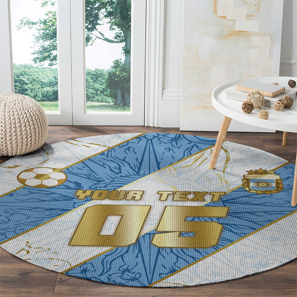 Custom Argentina Football Round Carpet Sun Of May Baroque Filigree Gold Striped Patterns