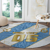 Custom Argentina Football Round Carpet Sun Of May Baroque Filigree Gold Striped Patterns