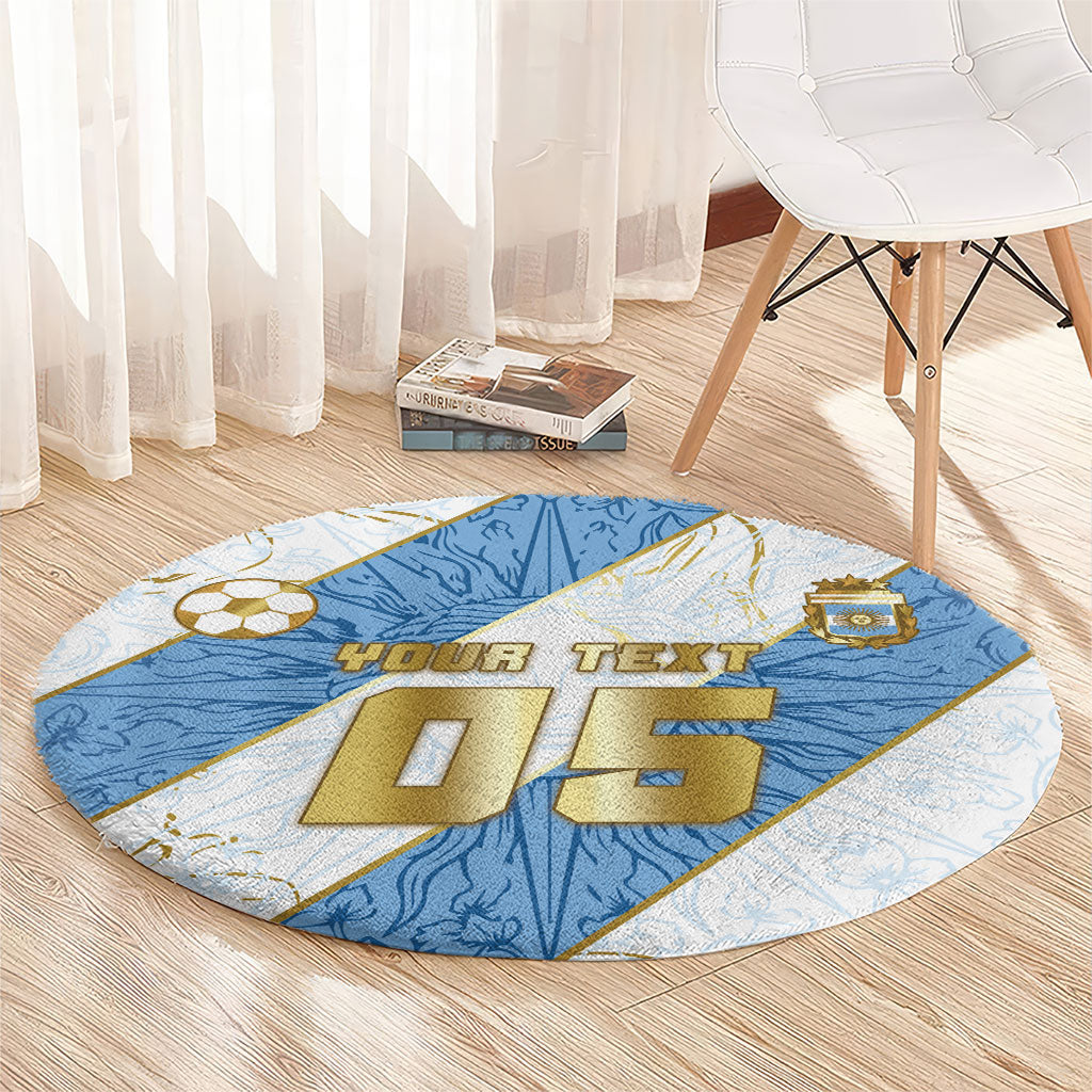 Custom Argentina Football Round Carpet Sun Of May Baroque Filigree Gold Striped Patterns