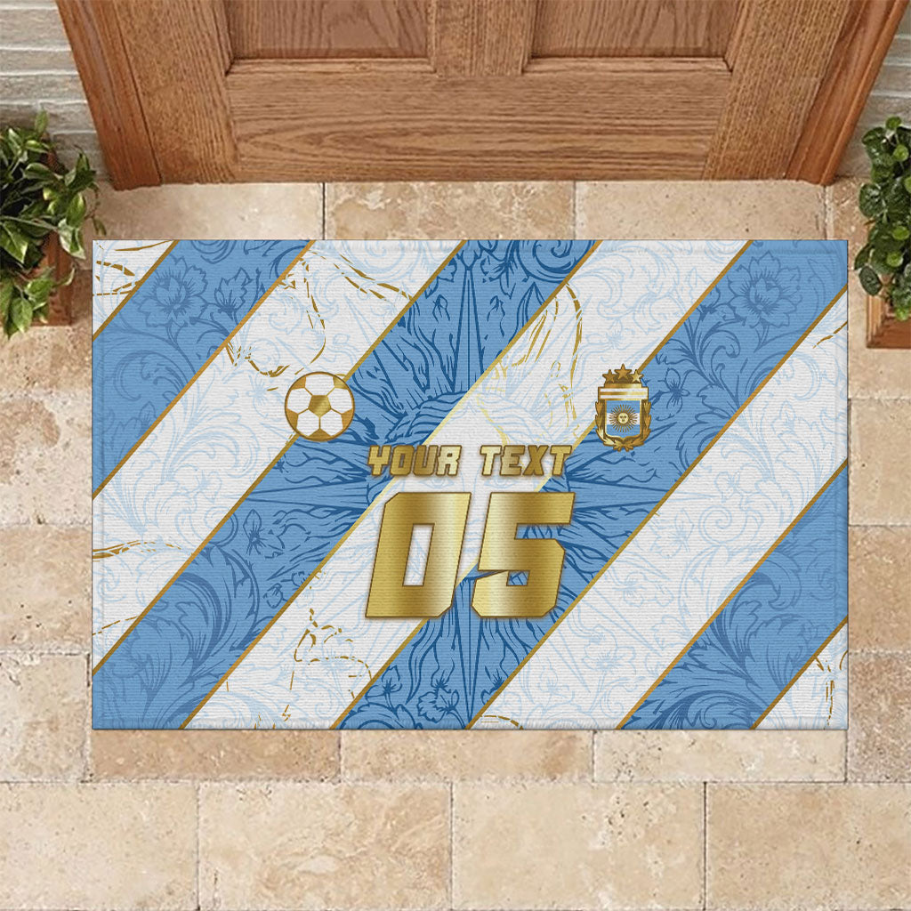 Custom Argentina Football Rubber Doormat Sun Of May Baroque Filigree Gold Striped Patterns