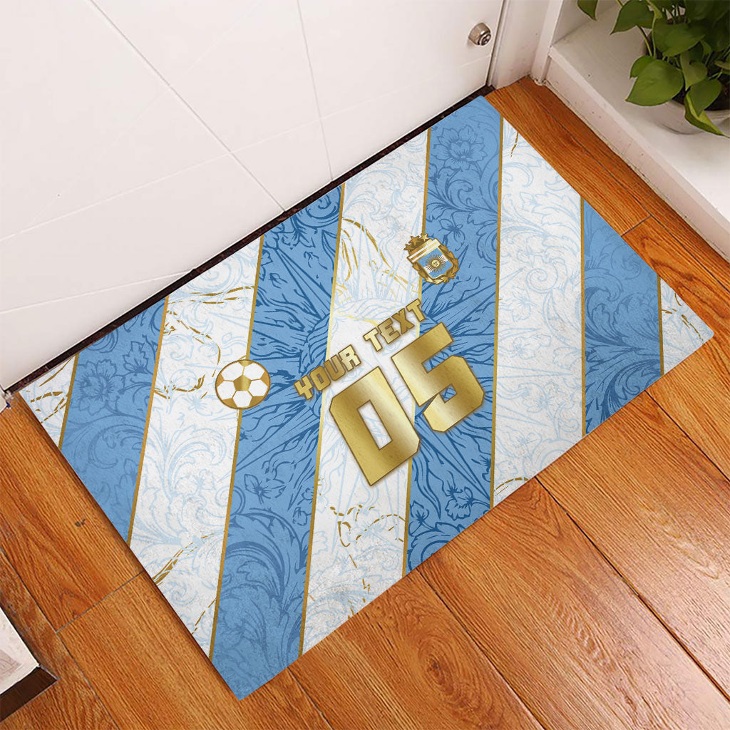 Custom Argentina Football Rubber Doormat Sun Of May Baroque Filigree Gold Striped Patterns