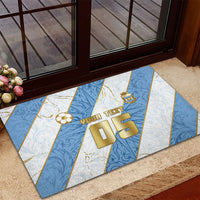 Custom Argentina Football Rubber Doormat Sun Of May Baroque Filigree Gold Striped Patterns