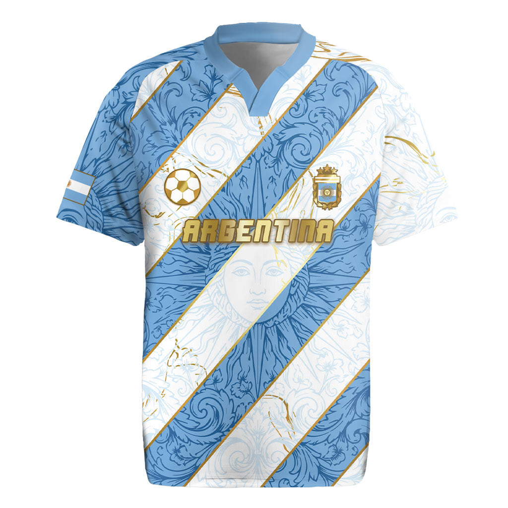 Custom Argentina Football Rugby Jersey Sun Of May Baroque Filigree Gold Striped Patterns