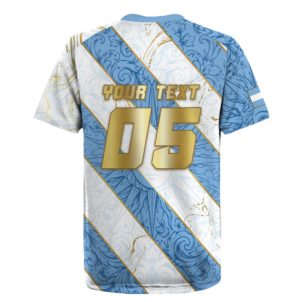 Custom Argentina Football Rugby Jersey Sun Of May Baroque Filigree Gold Striped Patterns