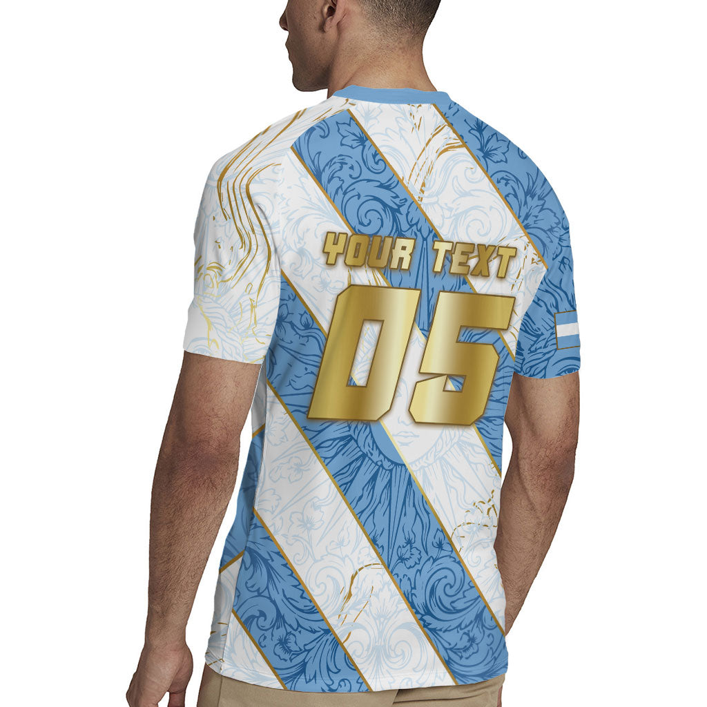 Custom Argentina Football Rugby Jersey Sun Of May Baroque Filigree Gold Striped Patterns