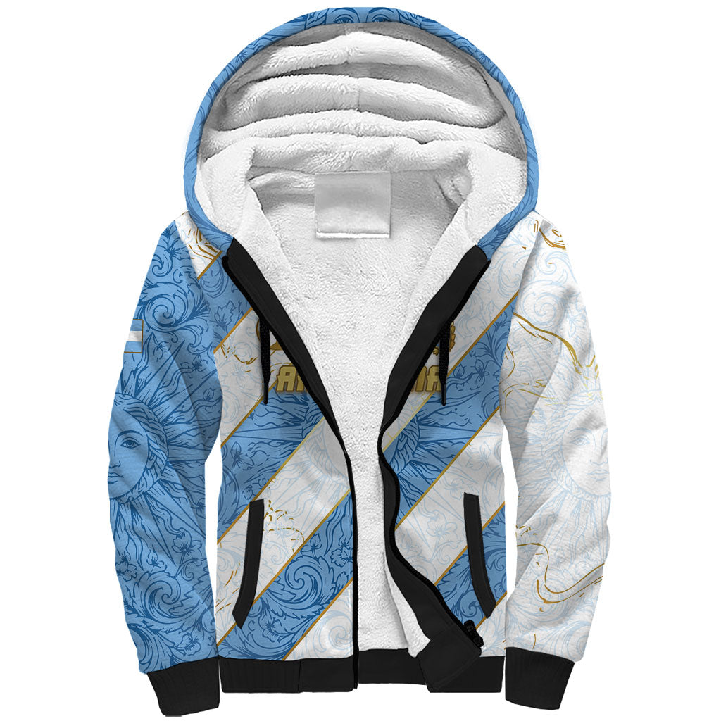 Custom Argentina Football Sherpa Hoodie Sun Of May Baroque Filigree Gold Striped Patterns