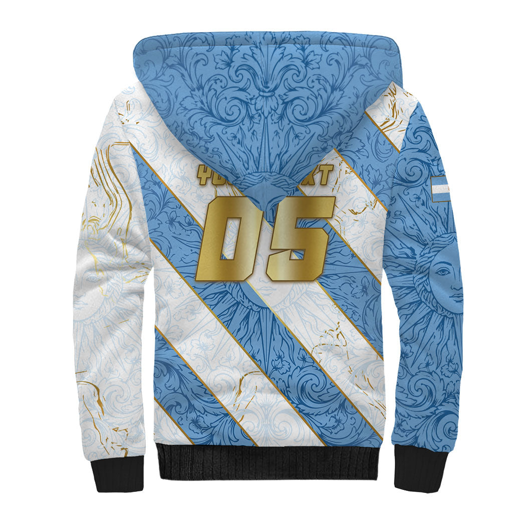 Custom Argentina Football Sherpa Hoodie Sun Of May Baroque Filigree Gold Striped Patterns