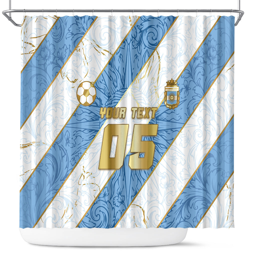 Custom Argentina Football Shower Curtain Sun Of May Baroque Filigree Gold Striped Patterns