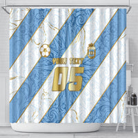 Custom Argentina Football Shower Curtain Sun Of May Baroque Filigree Gold Striped Patterns