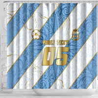 Custom Argentina Football Shower Curtain Sun Of May Baroque Filigree Gold Striped Patterns