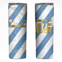 Custom Argentina Football Skinny Tumbler Sun Of May Baroque Filigree Gold Striped Patterns