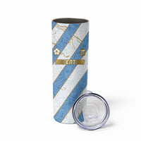 Custom Argentina Football Skinny Tumbler Sun Of May Baroque Filigree Gold Striped Patterns