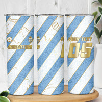 Custom Argentina Football Skinny Tumbler Sun Of May Baroque Filigree Gold Striped Patterns