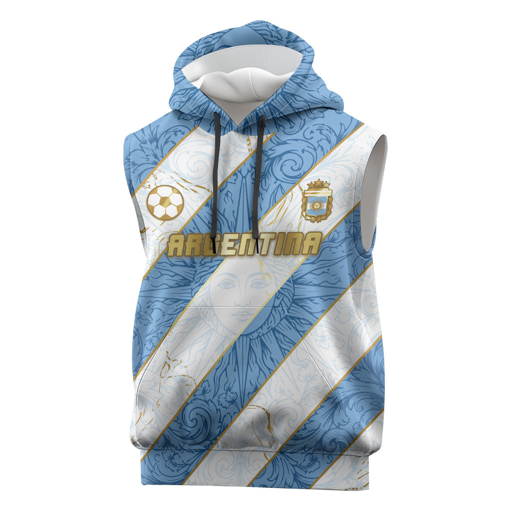 Custom Argentina Football Sleeveless Hoodie Sun Of May Baroque Filigree Gold Striped Patterns