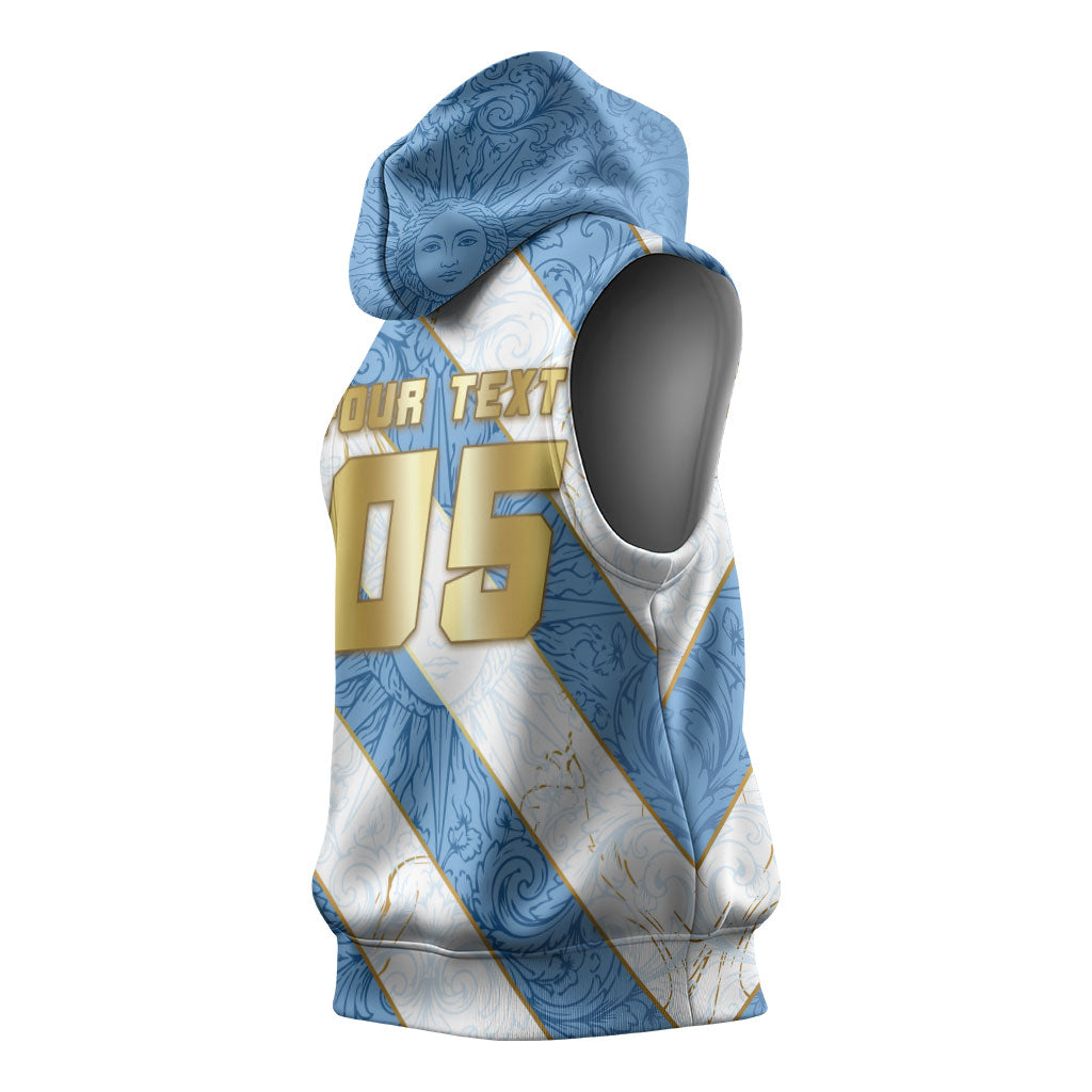 Custom Argentina Football Sleeveless Hoodie Sun Of May Baroque Filigree Gold Striped Patterns