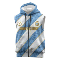 Custom Argentina Football Sleeveless Zip Hoodie Sun Of May Baroque Filigree Gold Striped Patterns