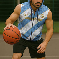 Custom Argentina Football Sleeveless Zip Hoodie Sun Of May Baroque Filigree Gold Striped Patterns