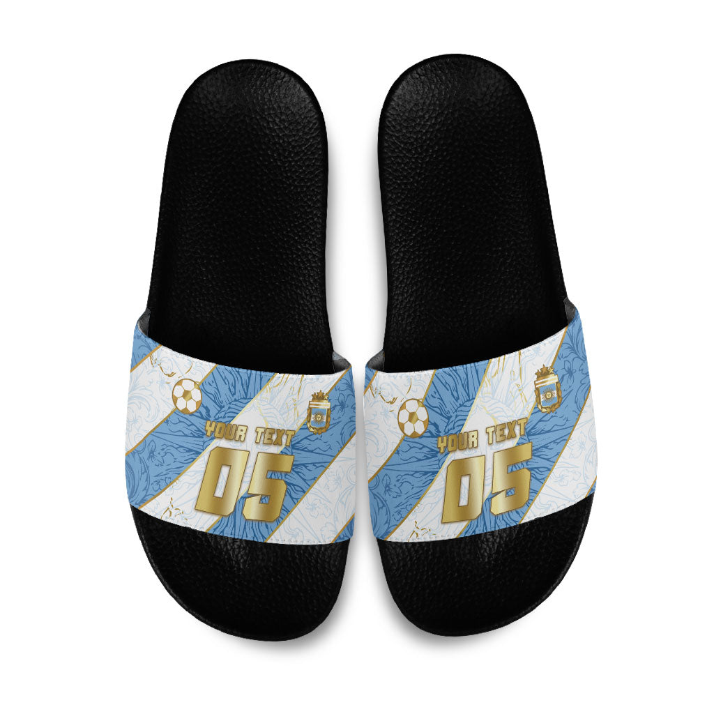 Custom Argentina Football Slide Sandals Sun Of May Baroque Filigree Gold Striped Patterns