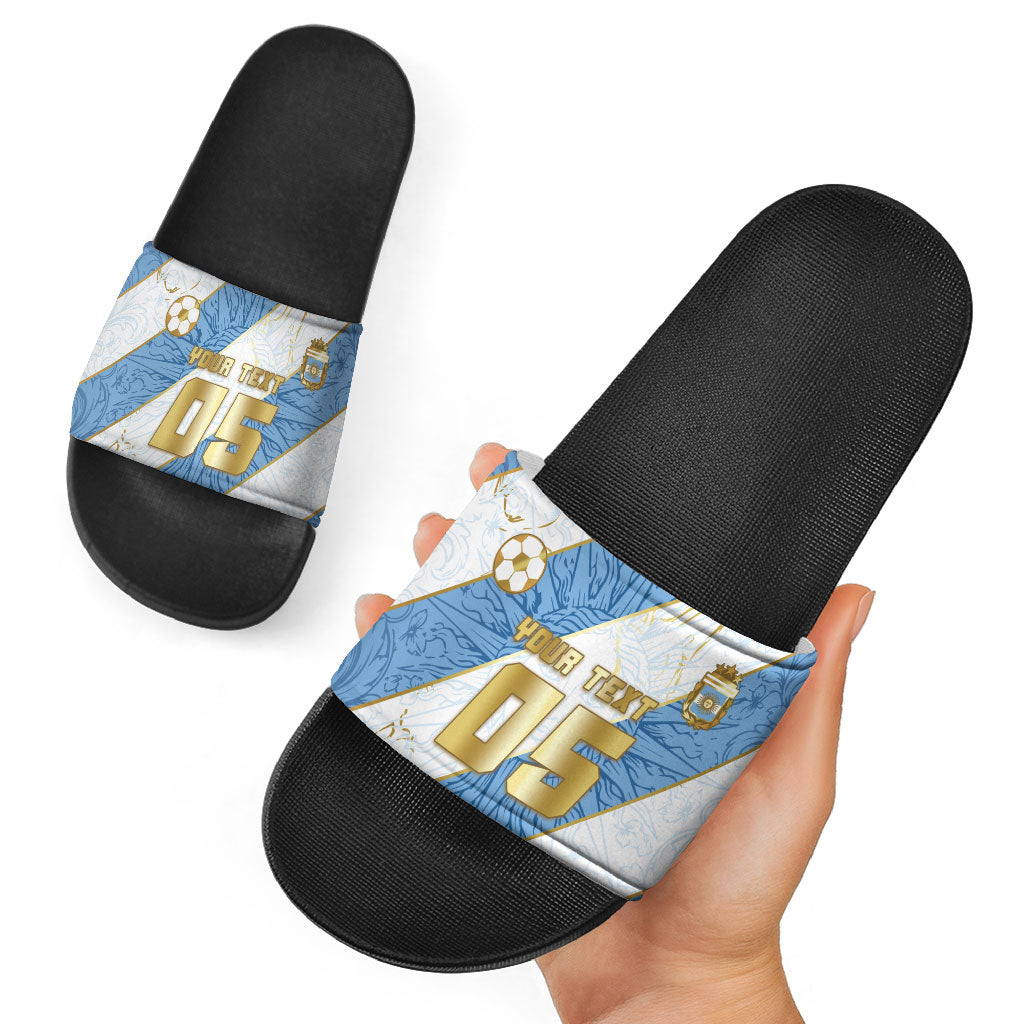 Custom Argentina Football Slide Sandals Sun Of May Baroque Filigree Gold Striped Patterns
