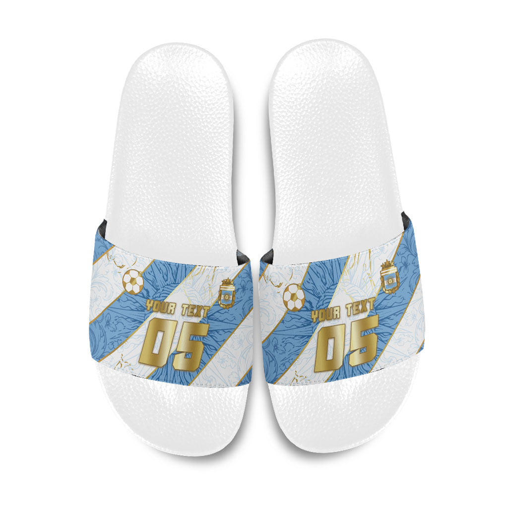 Custom Argentina Football Slide Sandals Sun Of May Baroque Filigree Gold Striped Patterns