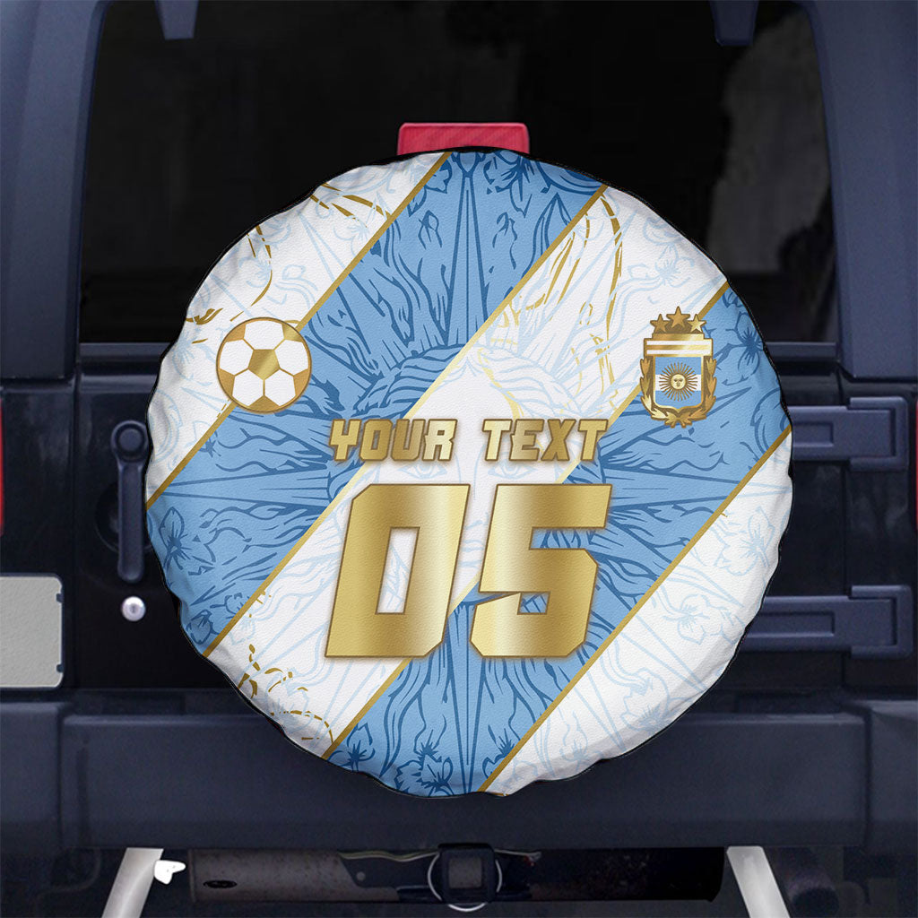 Custom Argentina Football Spare Tire Cover Sun Of May Baroque Filigree Gold Striped Patterns