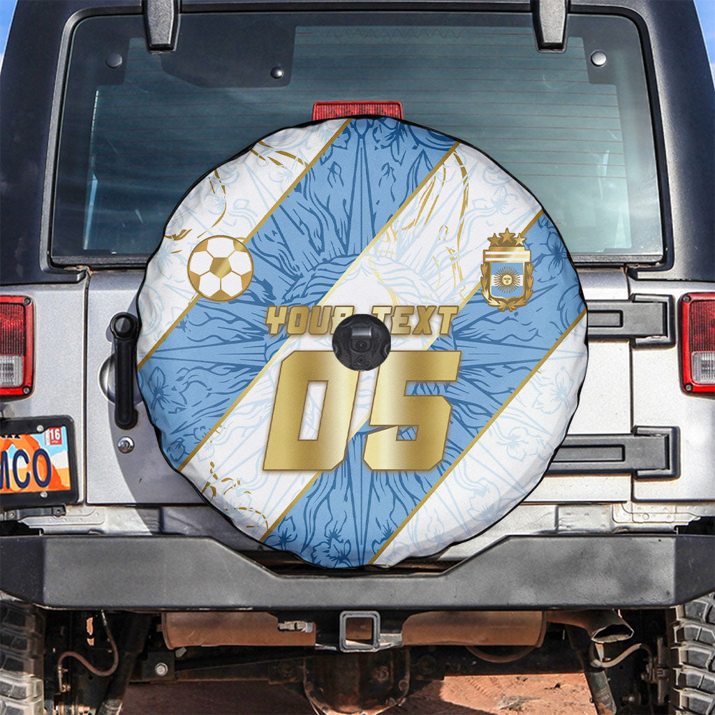 Custom Argentina Football Spare Tire Cover Sun Of May Baroque Filigree Gold Striped Patterns