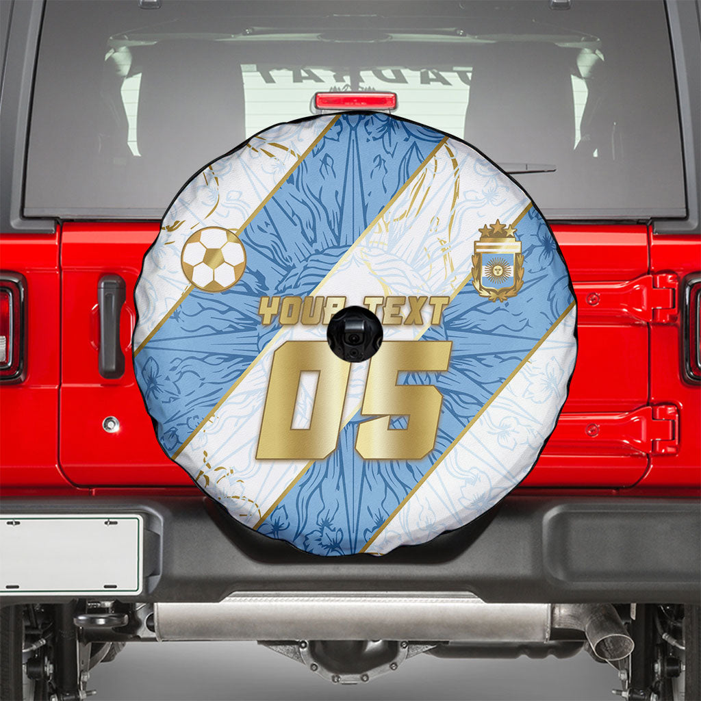 Custom Argentina Football Spare Tire Cover Sun Of May Baroque Filigree Gold Striped Patterns