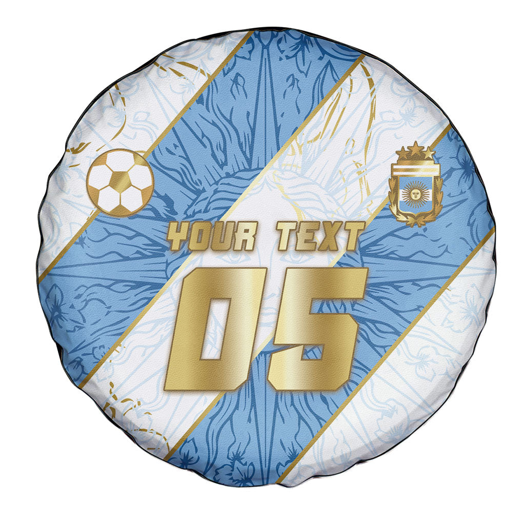 Custom Argentina Football Spare Tire Cover Sun Of May Baroque Filigree Gold Striped Patterns