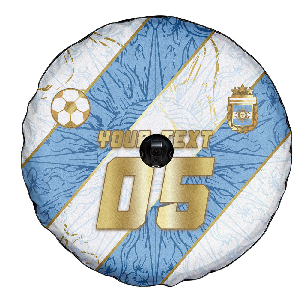 Custom Argentina Football Spare Tire Cover Sun Of May Baroque Filigree Gold Striped Patterns
