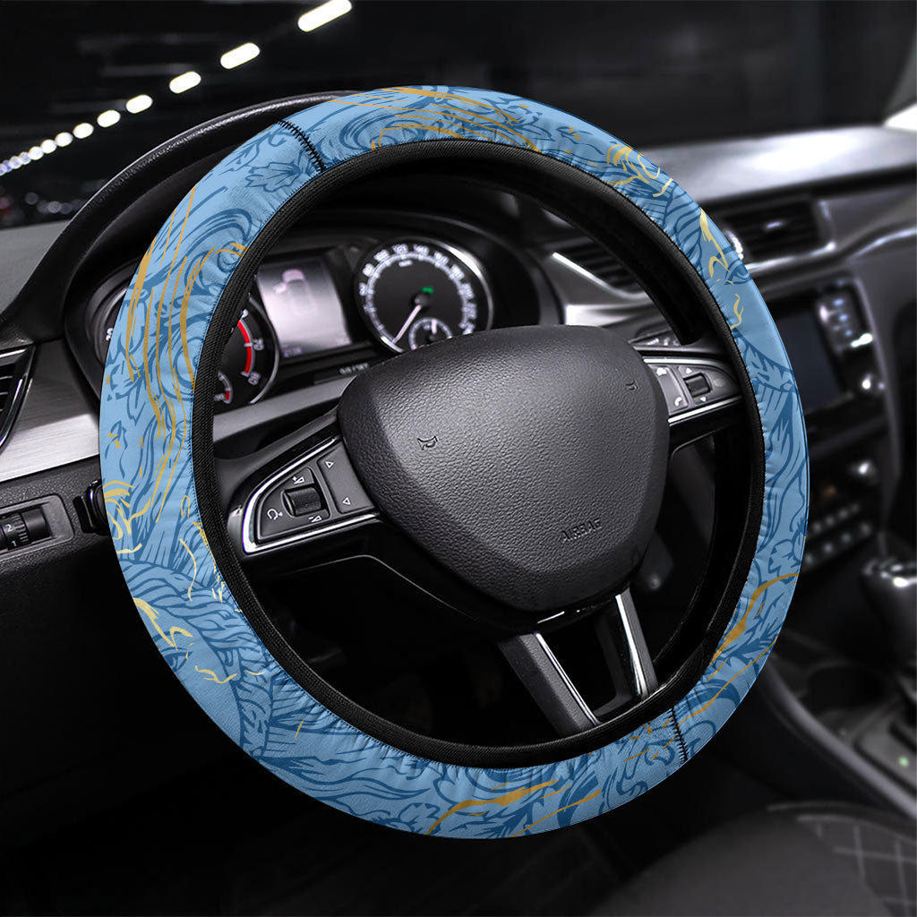 Argentina Football Steering Wheel Cover Sun Of May Baroque Filigree Gold Striped Patterns
